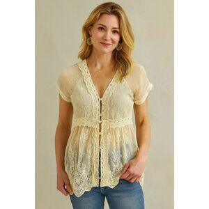 Vintage Alberto Makali Cream Lace Button Up Blouse Shirt Top  Women's Size Small